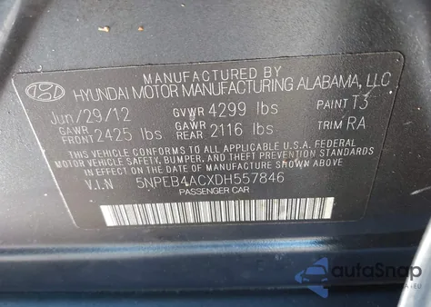 2013 Hyundai Sonata Gls from USA, damaged, VIN 5NPEB4ACXDH557846